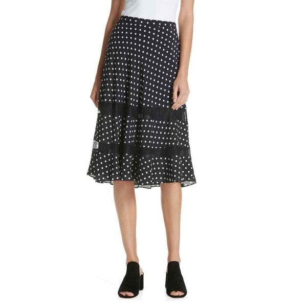Lewit Polka Dot Silk Midi Skirt A Line Lace Trim