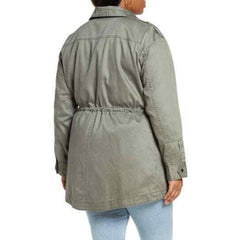 Halogen Green Drawstring Waist Washed Cotton Parka Jacket