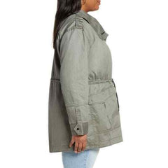 Halogen Green Drawstring Waist Washed Cotton Parka Jacket