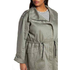 Halogen Green Drawstring Waist Washed Cotton Parka Jacket