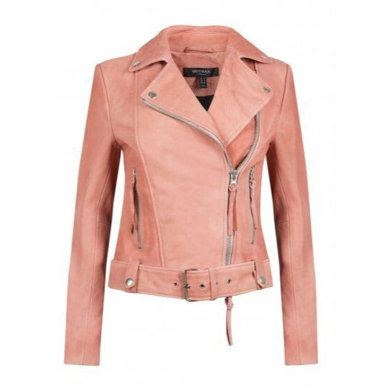 Muubaa Holmdale Pink Leather Moto Biker Jacket US 4 S UK 8 EU 36 New
