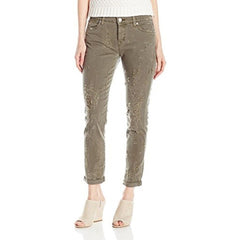 Hudson Jeans Riley Crop Relaxed Straight Leg Green Destructed Boyfriend Jeans