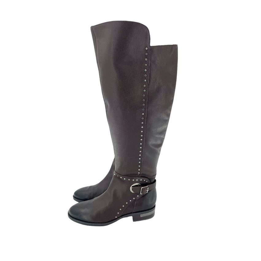 Vince Camuto Poppidal Studded Brown Leather Tall Riding Boots
