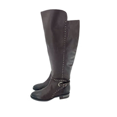 Vince Camuto Poppidal Studded Brown Leather Tall Riding Boots