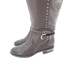 Vince Camuto Poppidal Studded Brown Leather Tall Riding Boots