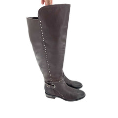 Vince Camuto Poppidal Studded Brown Leather Tall Riding Boots