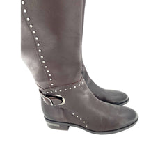 Vince Camuto Poppidal Studded Brown Leather Tall Riding Boots