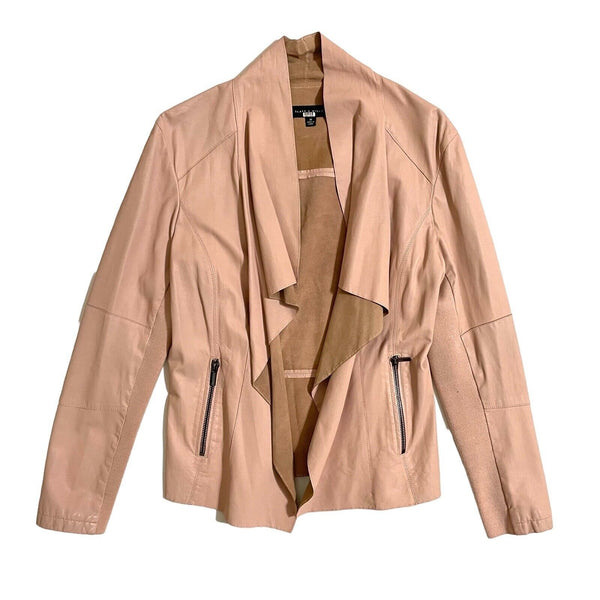 Slate & Willow Pink Leather Jacket Drape Open Front