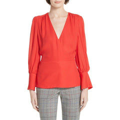 Lewit Red V-Neck Silk Blouse