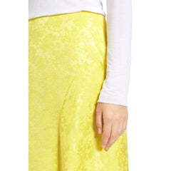 Lewit Floral Jacquard Silk Lemon Yellow Midi Skirt