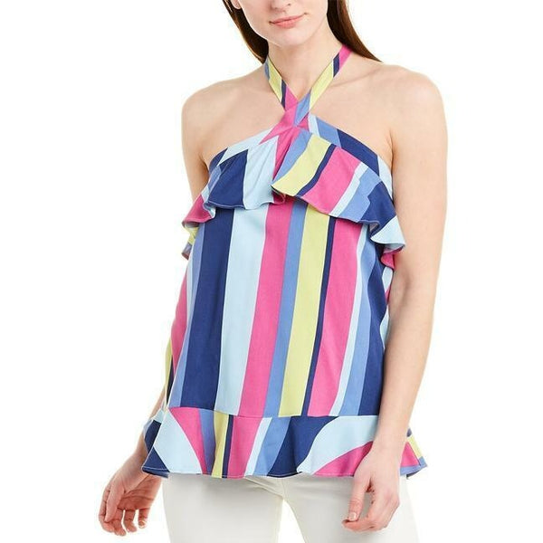 Parker Striped Ruffle Top Halter Neck Top