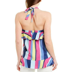 Parker Striped Ruffle Top Halter Neck Top