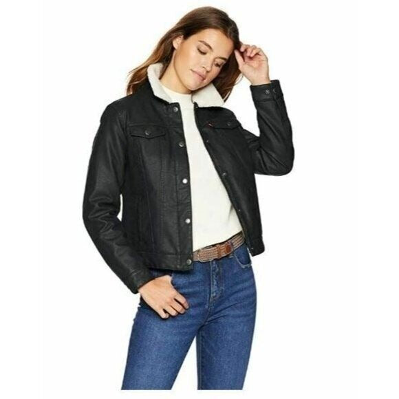 Levi's Women's Classic Faux Sherpa Lined Faux Leather Trucker Jacket