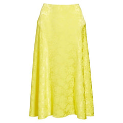 Lewit Floral Jacquard Silk Lemon Yellow Midi Skirt