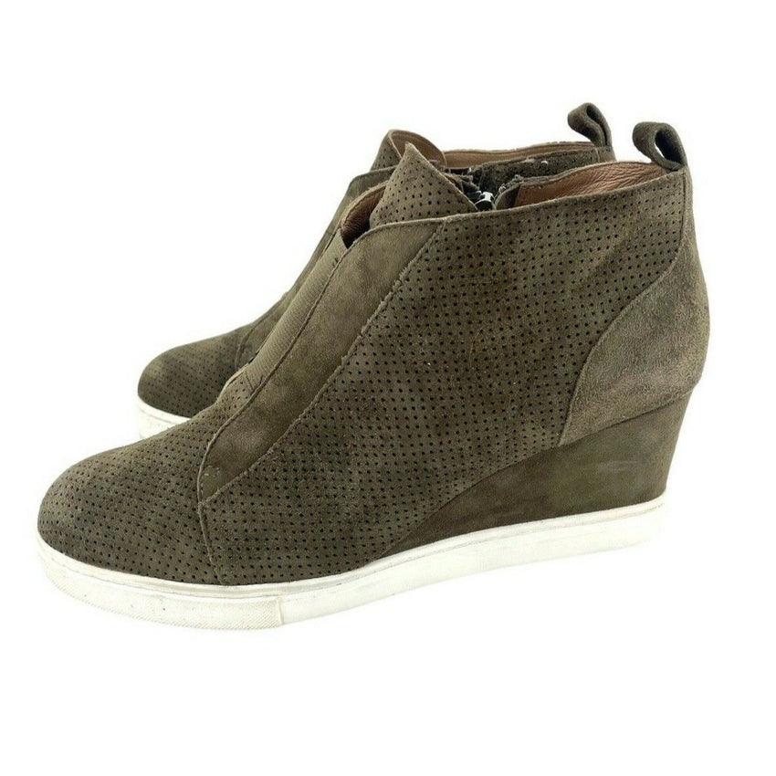 Linea Paolo Felicia Perforated Suede Leather Wedge Sneakers - PRE-OWNED