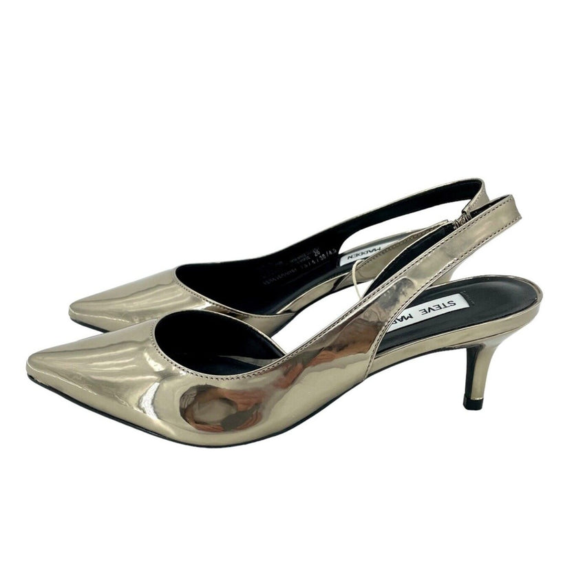 Steve Madden Vera Pewter Patent Leather Pointed Toe Kitten Heel Pumps