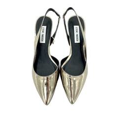 Steve Madden Vera Pewter Patent Leather Pointed Toe Kitten Heel Pumps