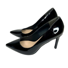 Stuart Weitzman Leigh 95 Pointed Toe Black Patent Leather Pumps