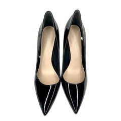 Stuart Weitzman Leigh 95 Pointed Toe Black Patent Leather Pumps