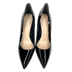 Stuart Weitzman Leigh 95 Pointed Toe Black Patent Leather Pumps