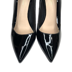 Stuart Weitzman Leigh 95 Pointed Toe Black Patent Leather Pumps