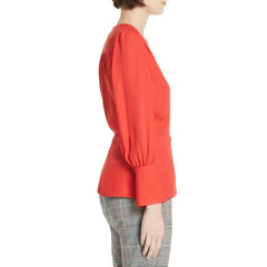 Lewit Red V-Neck Silk Blouse