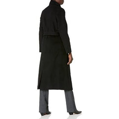 Kenneth Cole NY Fencer Melton Wool Belted Black Coat Mid Length
