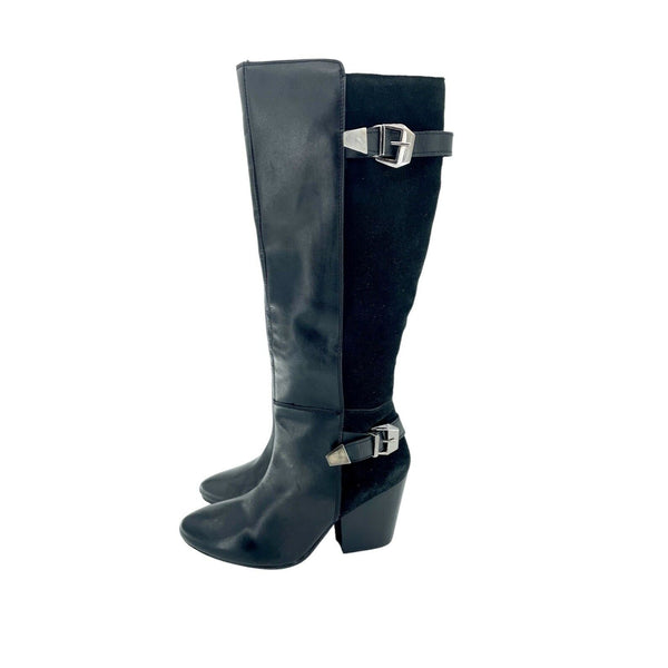 Catherine Malandrino Black Leather & Suede Biker Tall Boots