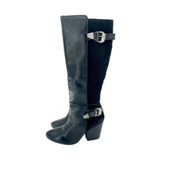 Catherine Malandrino Black Leather & Suede Biker Tall Boots