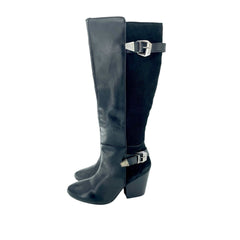 Catherine Malandrino Black Leather & Suede Biker Tall Boots