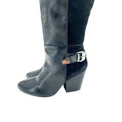 Catherine Malandrino Black Leather & Suede Biker Tall Boots