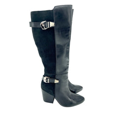 Catherine Malandrino Black Leather & Suede Biker Tall Boots