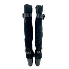 Catherine Malandrino Black Leather & Suede Biker Tall Boots
