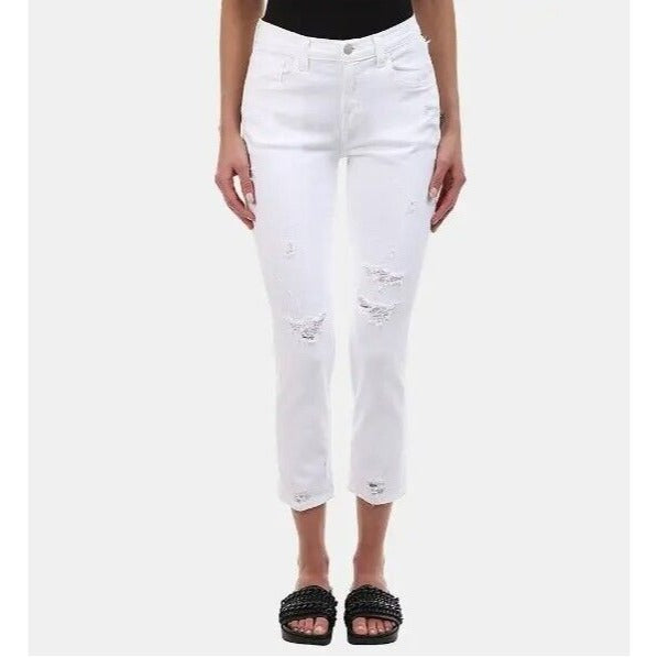 J Brand Sadey Jeans Classic White Mid Rise Skinny in Disconnect Wash