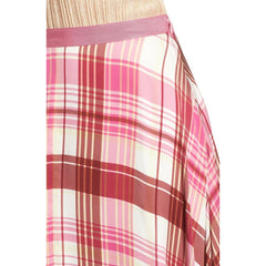 Lewit Pink Plaid 100%Silk Midi Satin Slip A Line Skirt