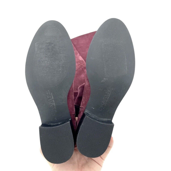 Charles David Burgundy Suede Leather Over-The-Knee Boots