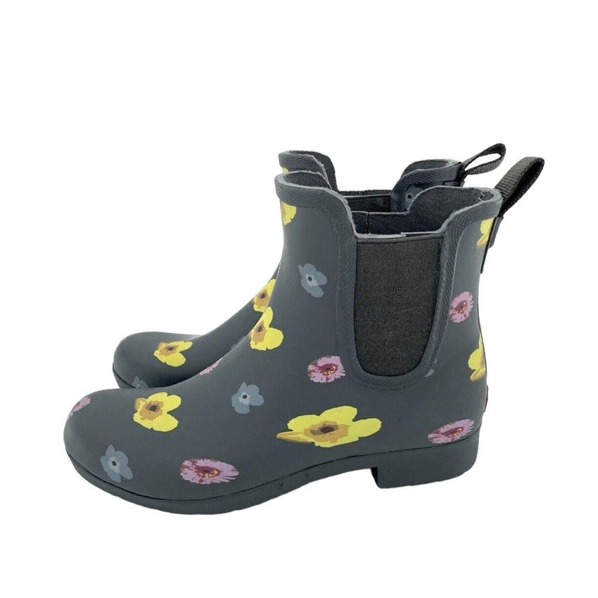 Chooka Flower Rubber Pull On Waterproof Chelsea Rain Boots