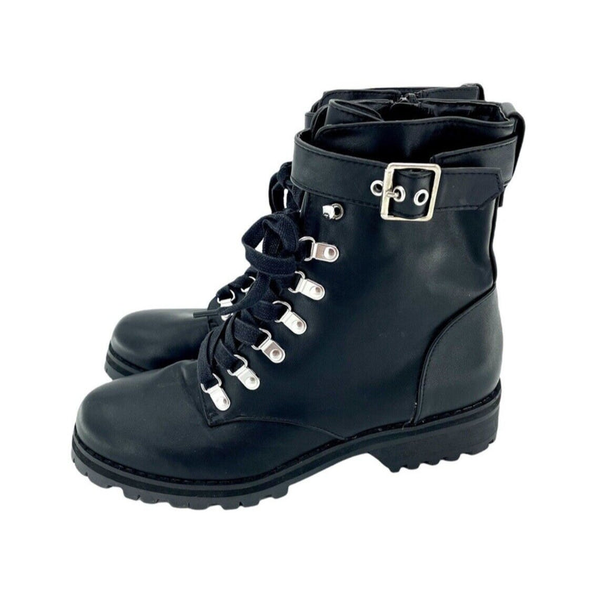 Abound Victor Black Vegan Leather Ankle Combat Boots