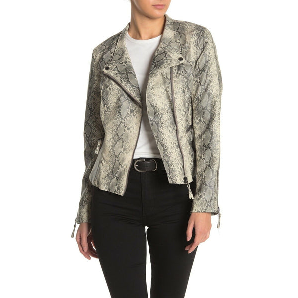 BlankNYC Faux Leather Snake Print Asymmetrical Moto Jacket