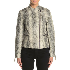 BlankNYC Faux Leather Snake Print Asymmetrical Moto Jacket