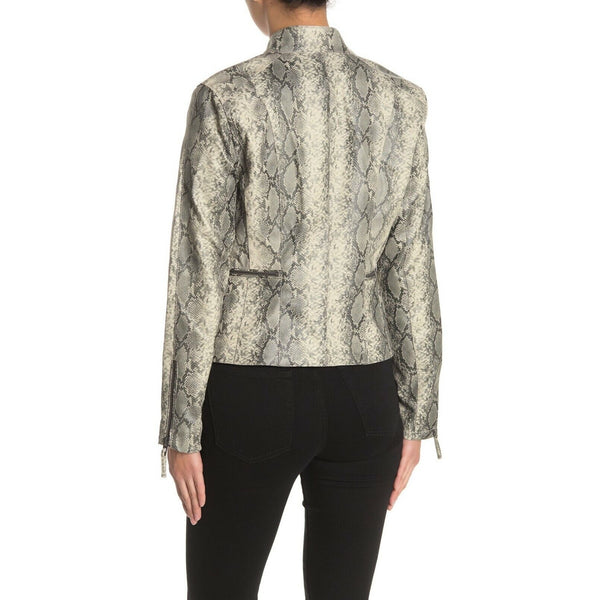 BlankNYC Faux Leather Snake Print Asymmetrical Moto Jacket