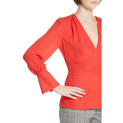 Lewit Red V-Neck Silk Blouse