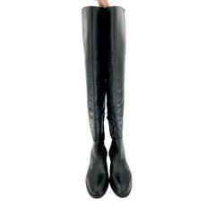 Sam Edelman Pam Black Leather Stretch Back Over the Knee Black Boots