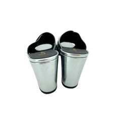 Lemare Metallic Pewter Cross Grommet Block Heel Sandals