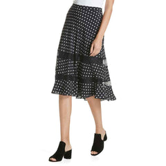 Lewit Polka Dot Silk Midi Skirt A Line Lace Trim
