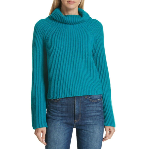 Lewit Ribbed Cashmere Turtleneck Teal Sweater