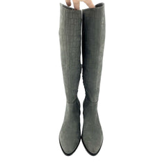 Sam Edelman Joelle Grey Croc Embossed Suede Leather Knee High Boots