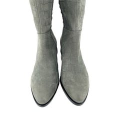 Sam Edelman Joelle Grey Croc Embossed Suede Leather Knee High Boots