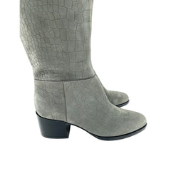 Sam Edelman Joelle Grey Croc Embossed Suede Leather Knee High Boots