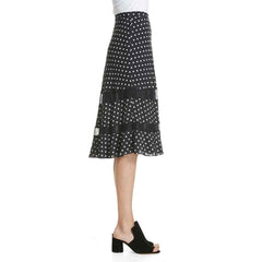 Lewit Polka Dot Silk Midi Skirt A Line Lace Trim